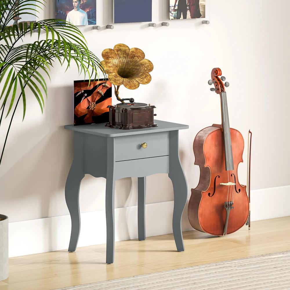 HOMCOM French Style Side Table with Drawer - Grey Additional View 7