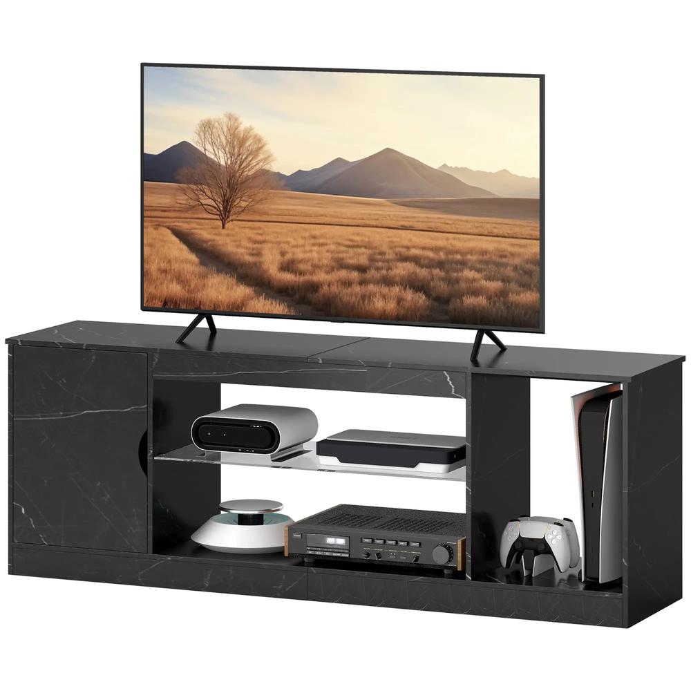 HOMCOM TV Stand Cabinet, Marble Effect TV Unit for up to 55" TVs with Glass Shelf and Storage Cabinet, Entertainment Unit for Living Room, Bedroom, Black Additional View 11