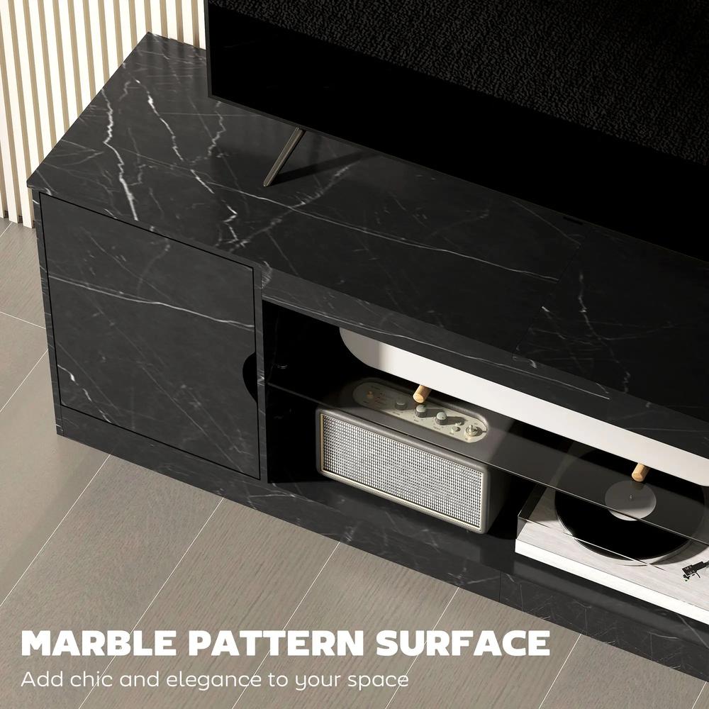 HOMCOM TV Stand Cabinet, Marble Effect TV Unit for up to 55" TVs with Glass Shelf and Storage Cabinet, Entertainment Unit for Living Room, Bedroom, Black Additional View 4
