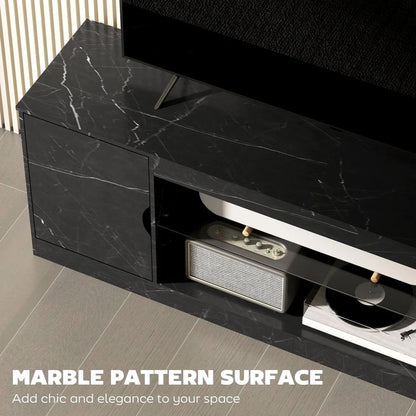 HOMCOM TV Stand Cabinet, Marble Effect TV Unit for up to 55" TVs with Glass Shelf and Storage Cabinet, Entertainment Unit for Living Room, Bedroom, Black Additional View 4