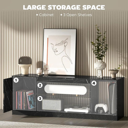 HOMCOM TV Stand Cabinet, Marble Effect TV Unit for up to 55" TVs with Glass Shelf and Storage Cabinet, Entertainment Unit for Living Room, Bedroom, Black Additional View 5
