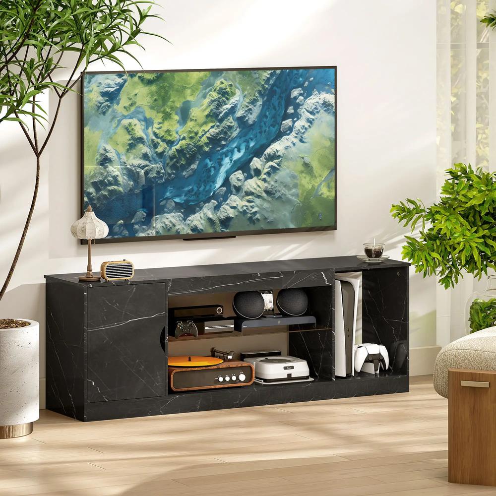 HOMCOM TV Stand Cabinet, Marble Effect TV Unit for up to 55" TVs with Glass Shelf and Storage Cabinet, Entertainment Unit for Living Room, Bedroom, Black Additional View 6
