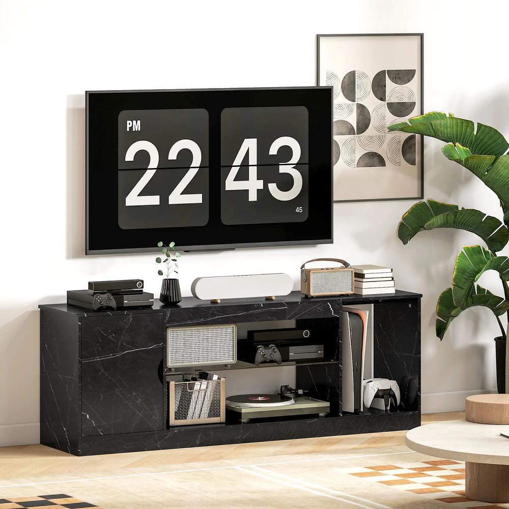 HOMCOM TV Stand Cabinet, Marble Effect TV Unit for up to 55" TVs with Glass Shelf and Storage Cabinet, Entertainment Unit for Living Room, Bedroom, Black Additional View 7
