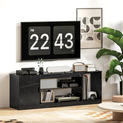 HOMCOM TV Stand Cabinet, Marble Effect TV Unit for up to 55" TVs with Glass Shelf and Storage Cabinet, Entertainment Unit for Living Room, Bedroom, Black Additional View 7