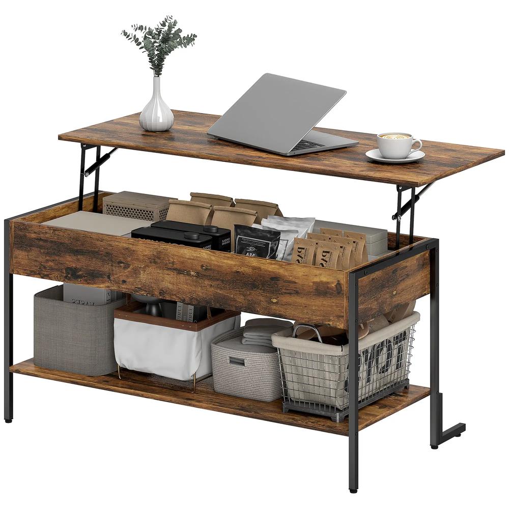 HOMCOM Lift-Top Coffee Table, with Storage - Rustic Brown Additional View 11
