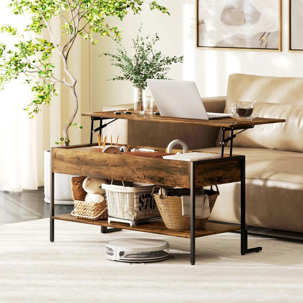HOMCOM Lift-Top Coffee Table, with Storage - Rustic Brown Additional View 2
