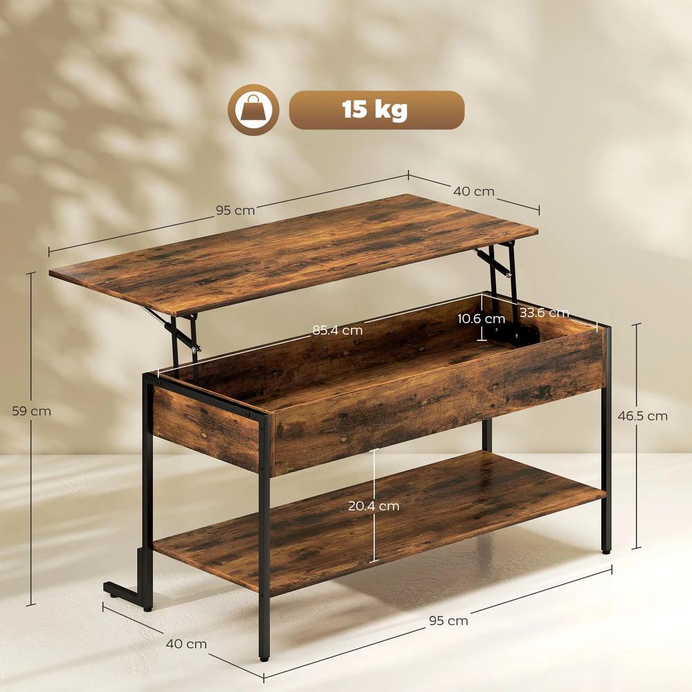 HOMCOM Lift-Top Coffee Table, with Storage - Rustic Brown Additional View 3
