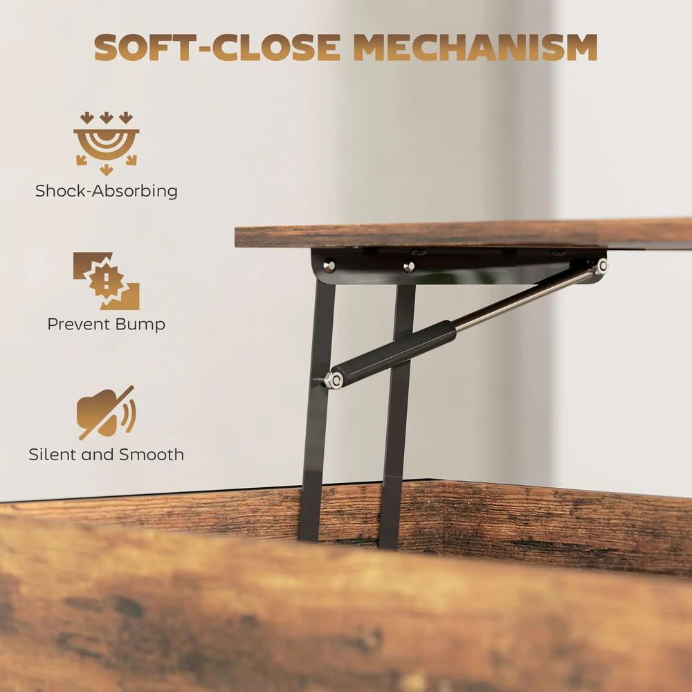 HOMCOM Lift-Top Coffee Table, with Storage - Rustic Brown Additional View 5
