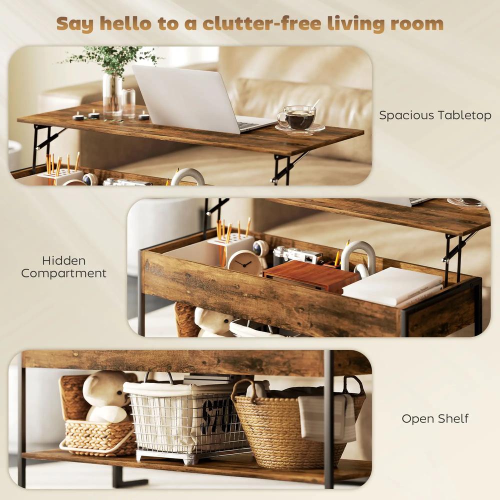 HOMCOM Lift-Top Coffee Table, with Storage - Rustic Brown Additional View 6