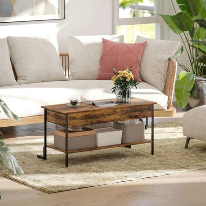 HOMCOM Lift-Top Coffee Table, with Storage - Rustic Brown Additional View 8