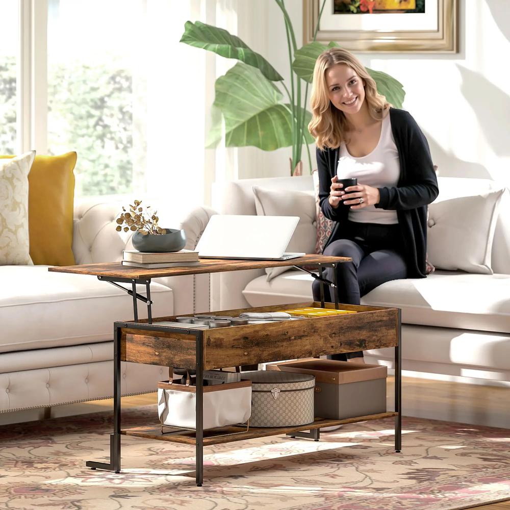 HOMCOM Lift-Top Coffee Table, with Storage - Rustic Brown Additional View 9