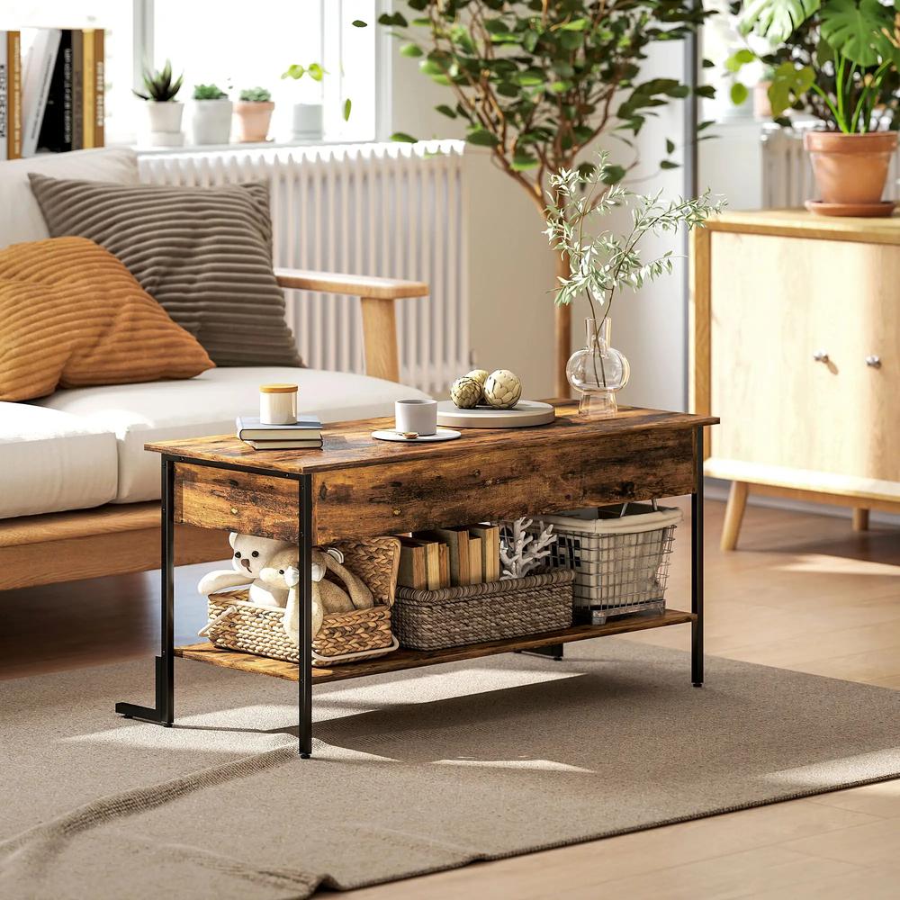 HOMCOM Lift-Top Coffee Table, with Storage - Rustic Brown Additional View 10