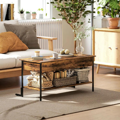 HOMCOM Lift-Top Coffee Table, with Storage - Rustic Brown Additional View 10