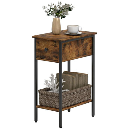 HOMCOM Narrow Side Table with Drawer and Storage Shelf - Rustic Brown Additional View 11