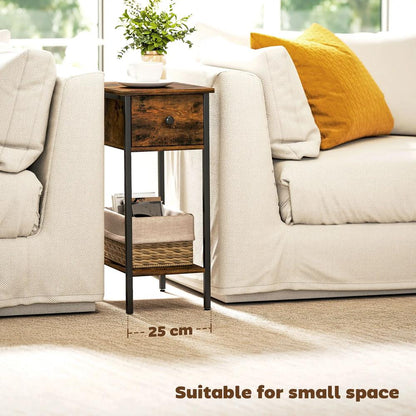 HOMCOM Narrow Side Table with Drawer and Storage Shelf - Rustic Brown Additional View 5