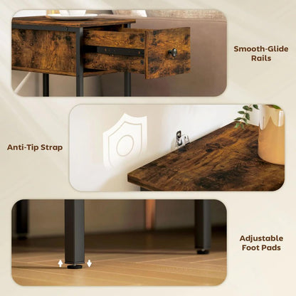 HOMCOM Narrow Side Table with Drawer and Storage Shelf - Rustic Brown Additional View 6