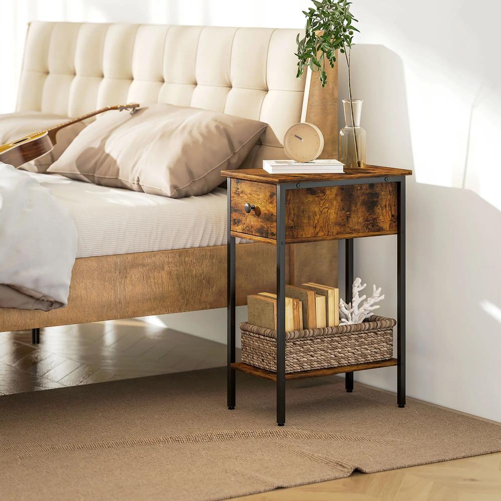 HOMCOM Narrow Side Table with Drawer and Storage Shelf - Rustic Brown Additional View 7