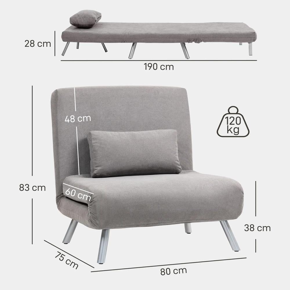 HOMCOM Single Snow Flannel Chair Bed - Grey Additional View 3