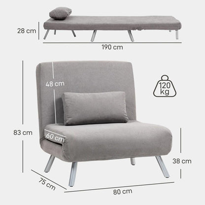 HOMCOM Single Snow Flannel Chair Bed - Grey Additional View 3