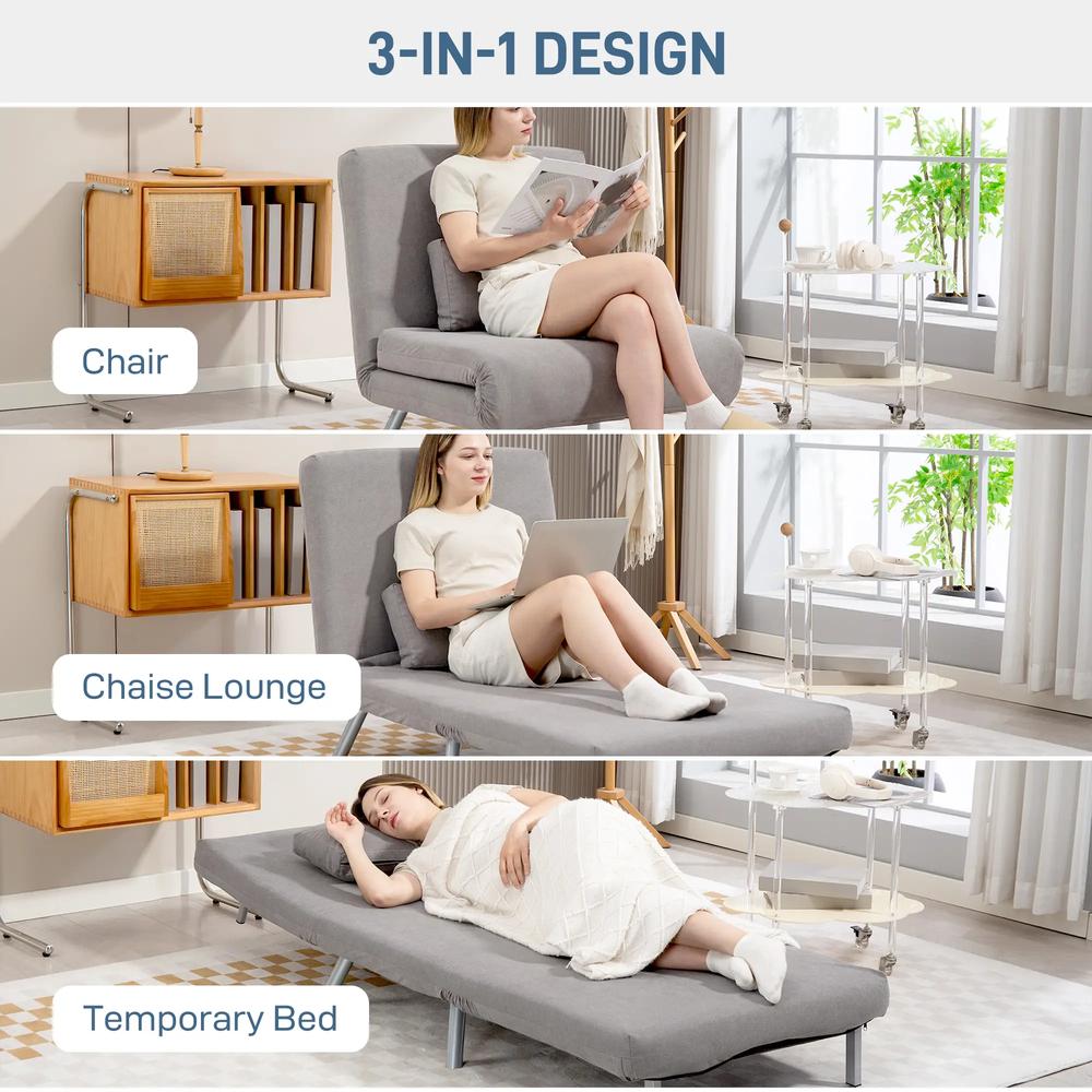HOMCOM Single Snow Flannel Chair Bed - Grey Additional View 4