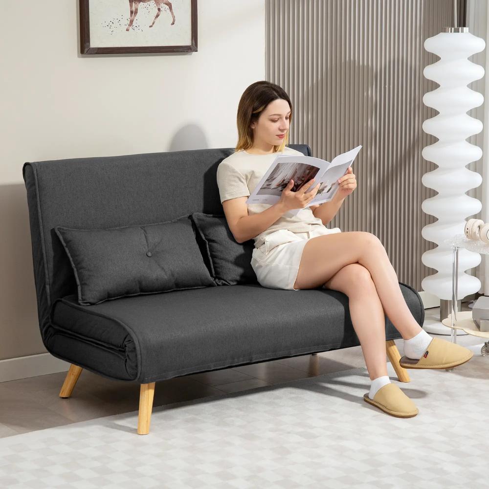 HOMCOM Two-Seater Linen-Look Sofa Bed Additional View 2
