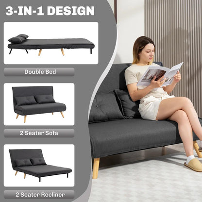 HOMCOM Two-Seater Linen-Look Sofa Bed Additional View 4