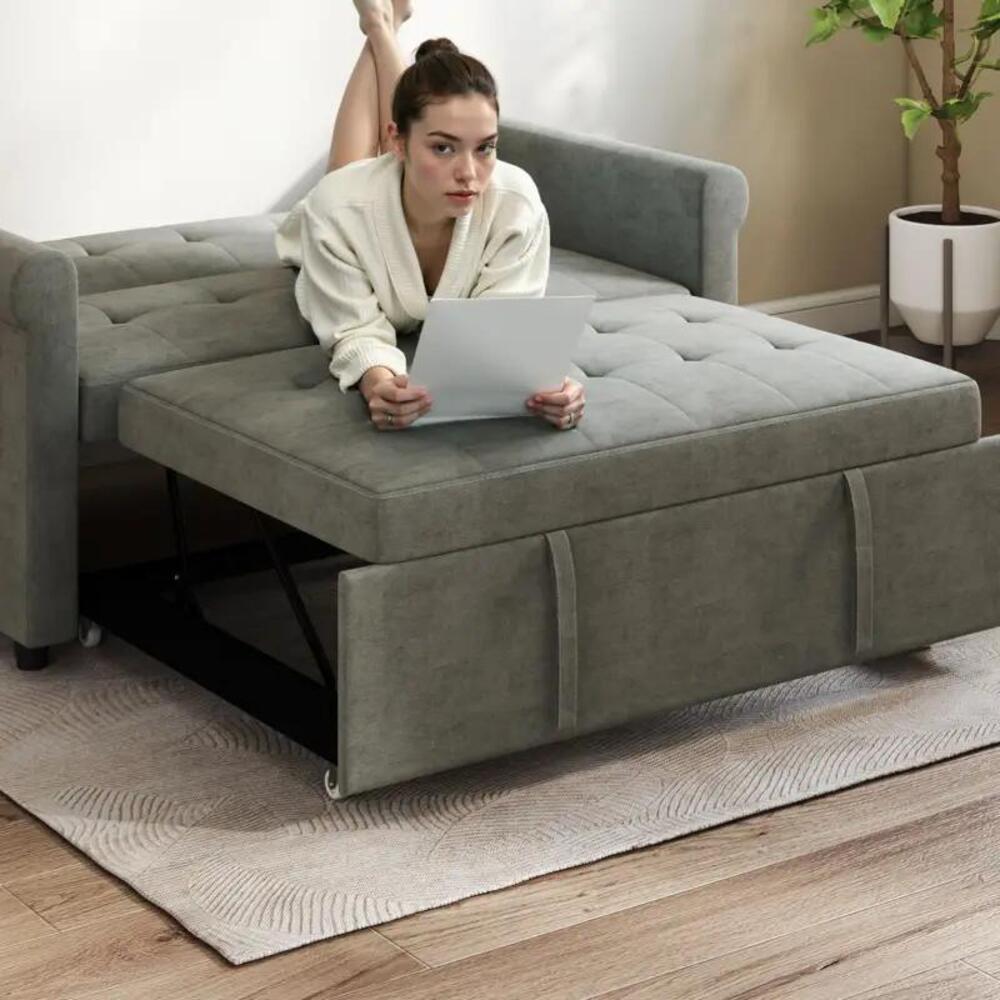 HOMCOM Two-Seater Velvet-Feel Sofa Bed - Grey Additional View 11
