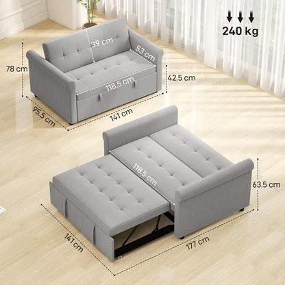 HOMCOM Two-Seater Velvet-Feel Sofa Bed - Grey Additional View 3