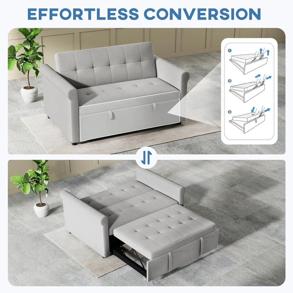 HOMCOM Two-Seater Velvet-Feel Sofa Bed - Grey Additional View 4