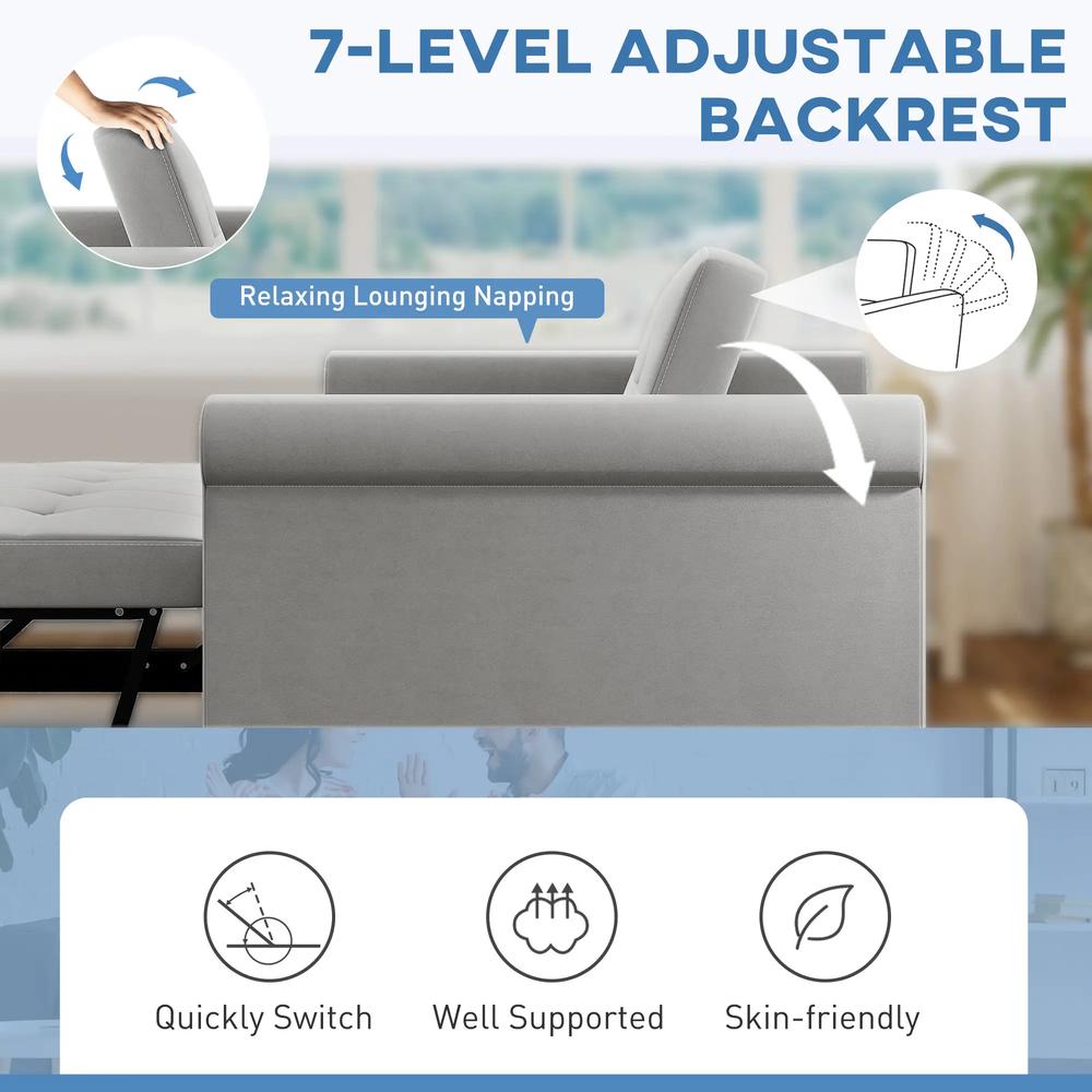 HOMCOM Two-Seater Velvet-Feel Sofa Bed - Grey Additional View 5