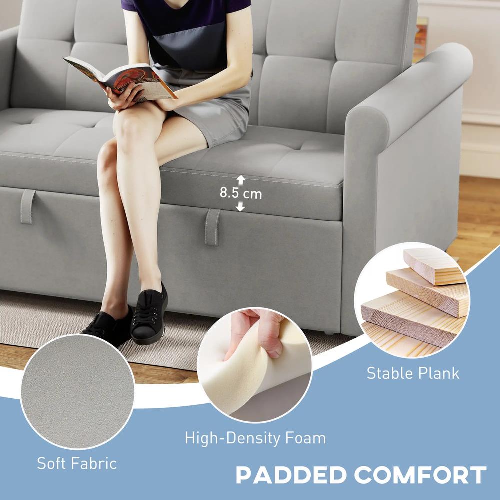 HOMCOM Two-Seater Velvet-Feel Sofa Bed - Grey Additional View 6