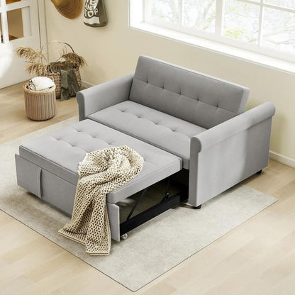 HOMCOM Two-Seater Velvet-Feel Sofa Bed - Grey Additional View 7