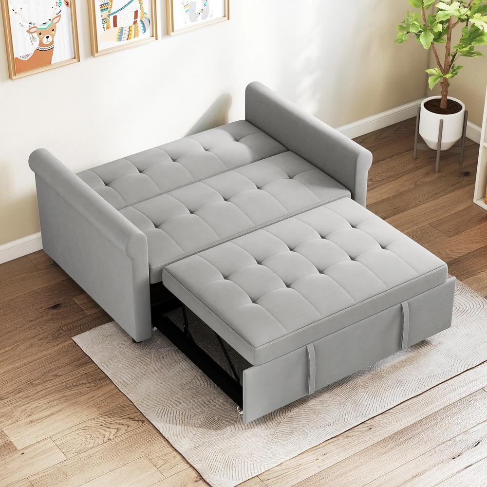 HOMCOM Two-Seater Velvet-Feel Sofa Bed - Grey Additional View 8