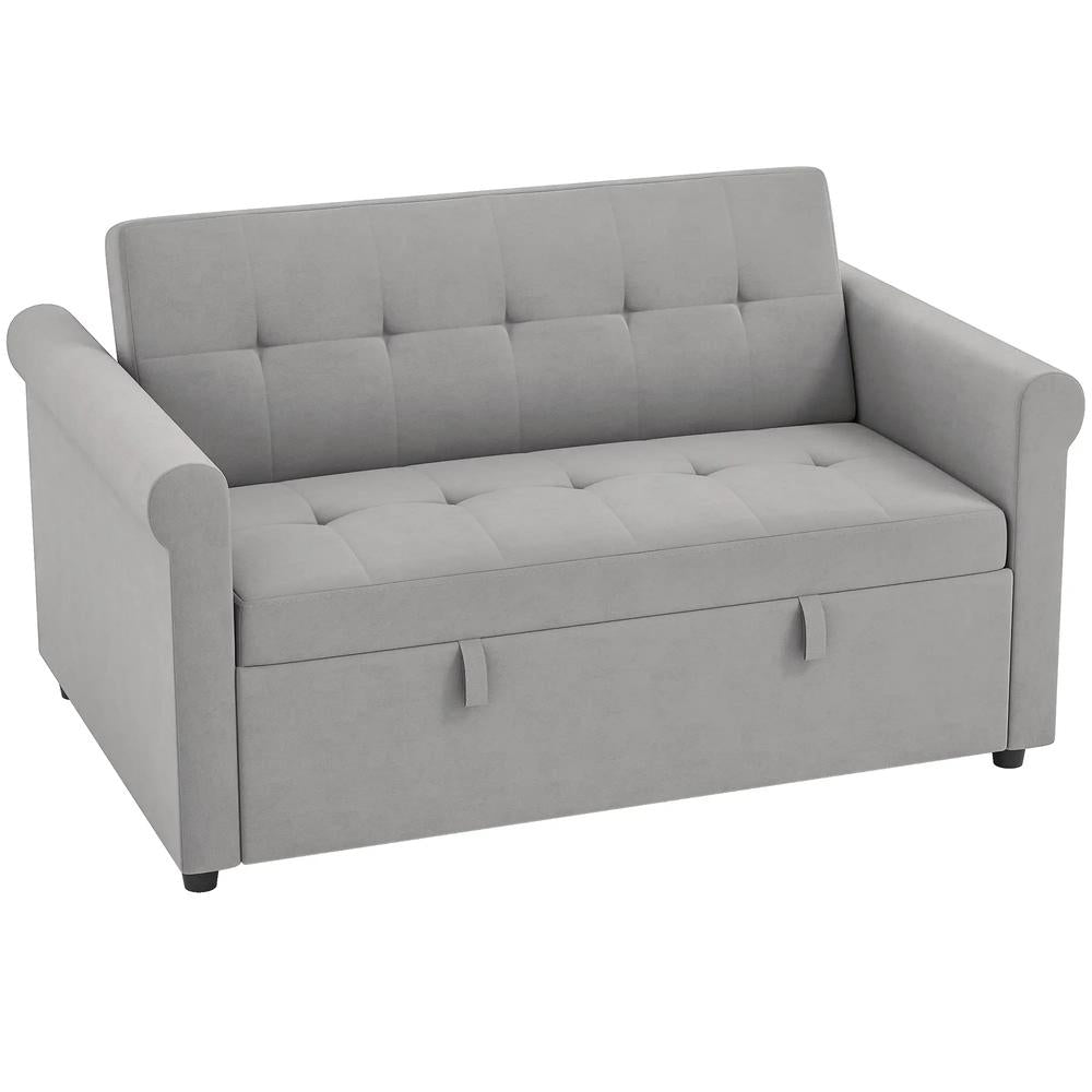 HOMCOM Two-Seater Velvet-Feel Sofa Bed - Grey