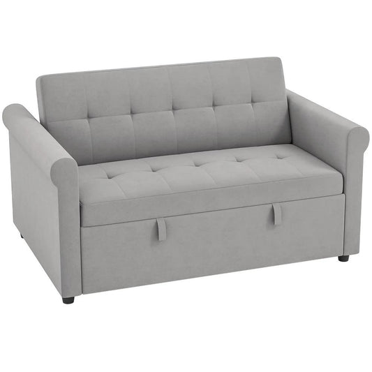 HOMCOM Two-Seater Velvet-Feel Sofa Bed - Grey