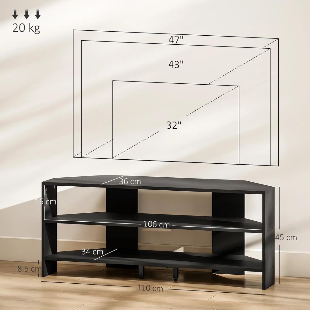 HOMCOM Corner TV Stand with 2 Open Shelves for 47 Inch TV Additional View 3