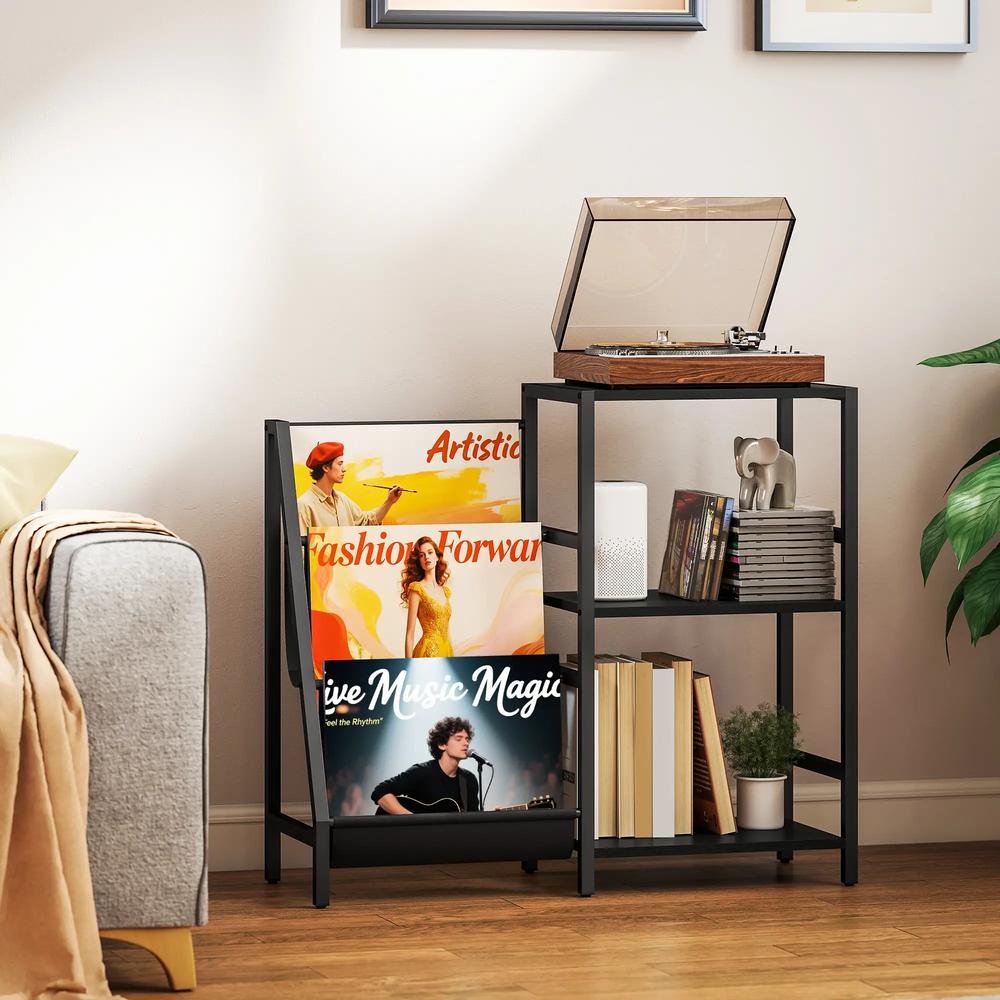 HOMCOM 3-Tier Record Player Stand, End Table for Living Room, Bedroom Additional View 13