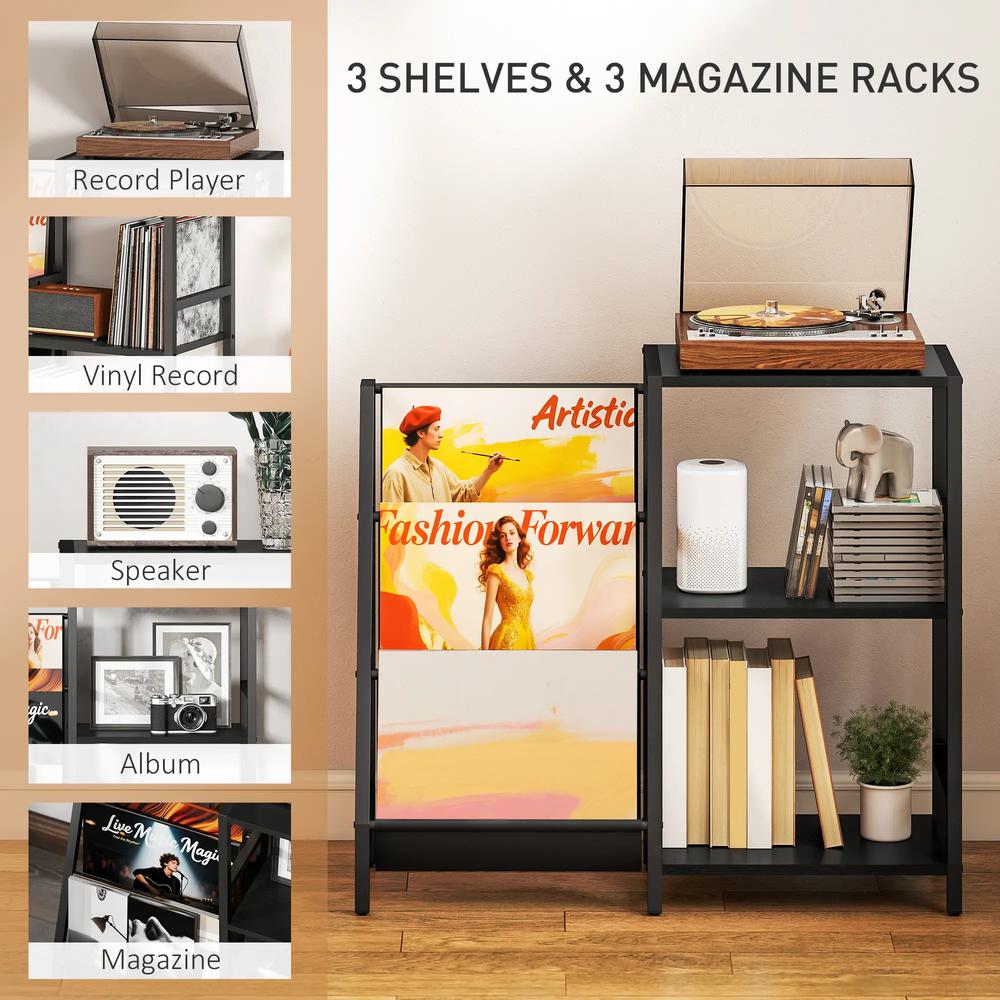 HOMCOM 3-Tier Record Player Stand, End Table for Living Room, Bedroom Additional View 15