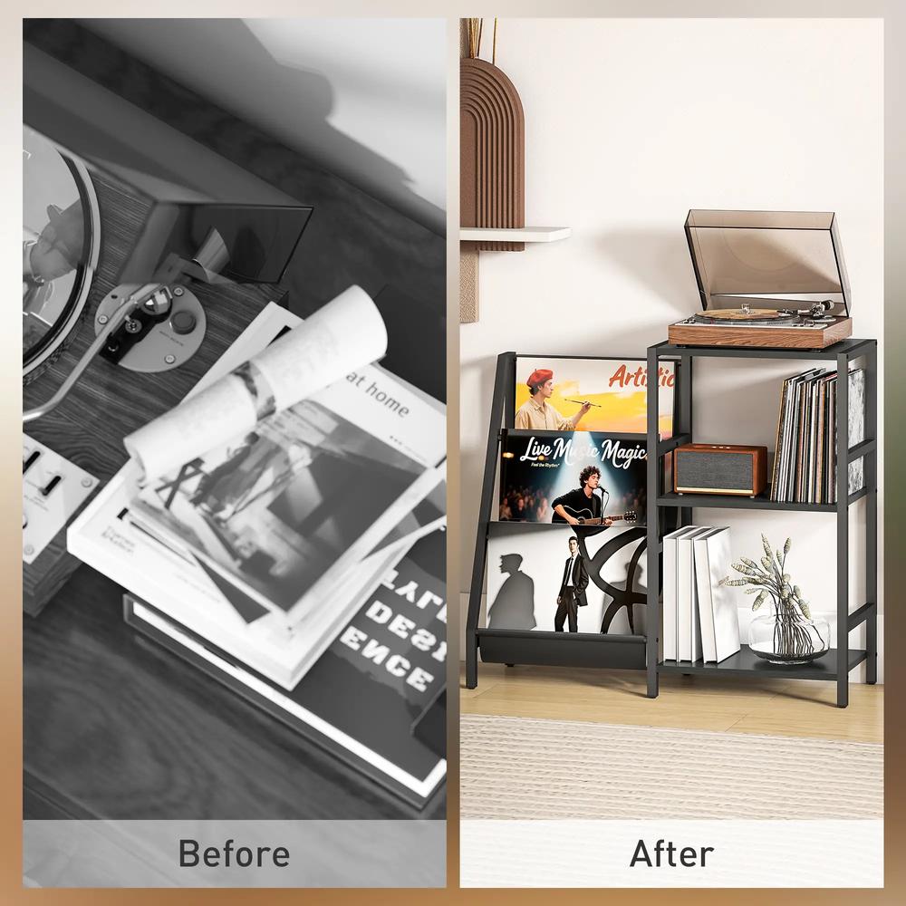 HOMCOM 3-Tier Record Player Stand, End Table for Living Room, Bedroom Additional View 16