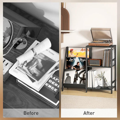 HOMCOM 3-Tier Record Player Stand, End Table for Living Room, Bedroom Additional View 16