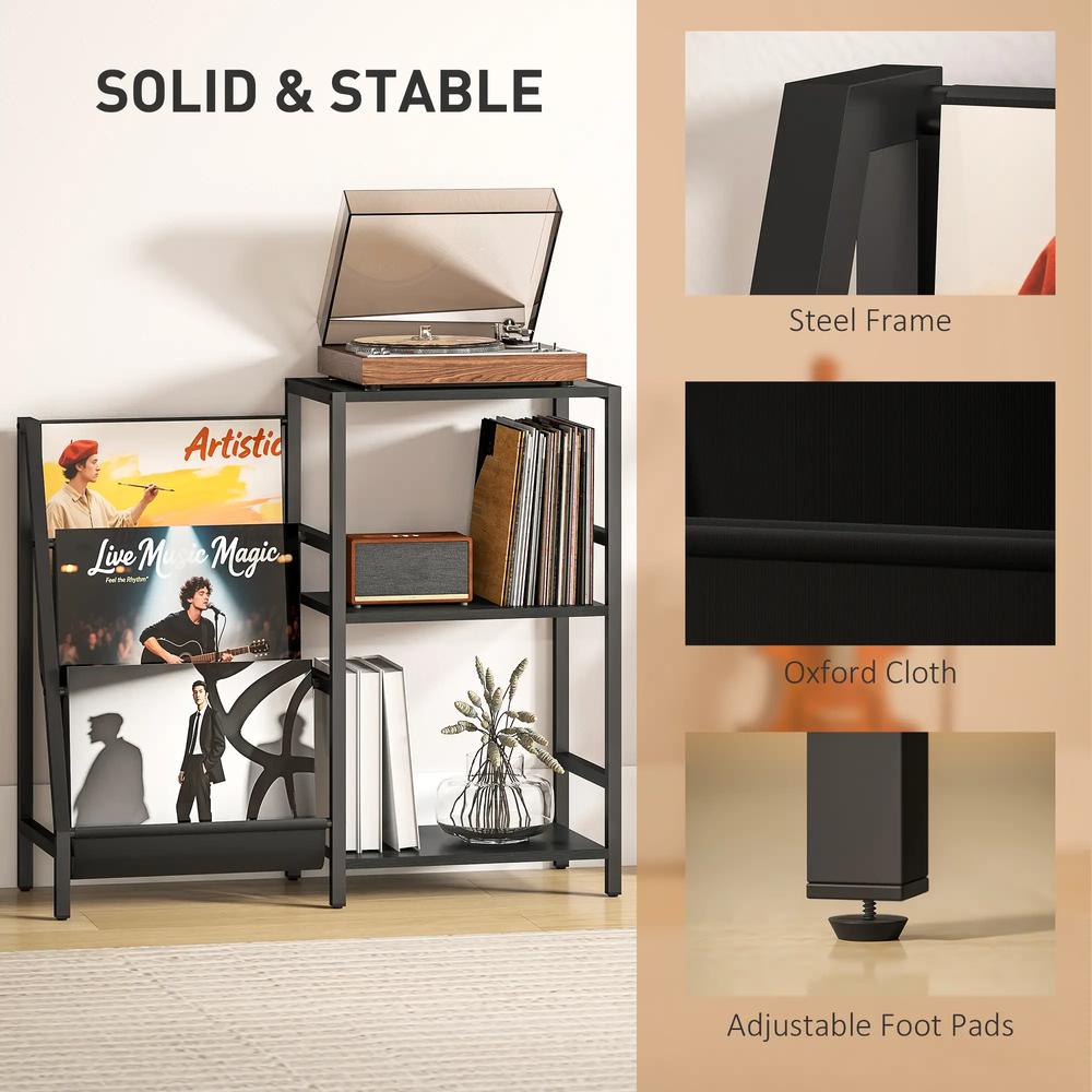 HOMCOM 3-Tier Record Player Stand, End Table for Living Room, Bedroom Additional View 17