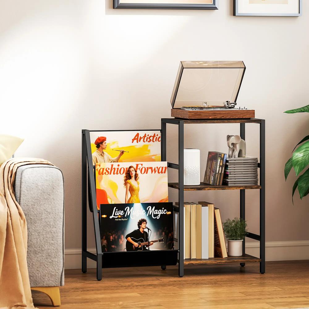 HOMCOM 3-Tier Record Player Stand, End Table for Living Room, Bedroom Additional View 2