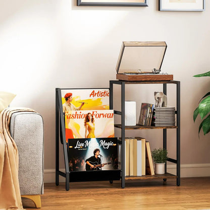 HOMCOM 3-Tier Record Player Stand, End Table for Living Room, Bedroom Additional View 2