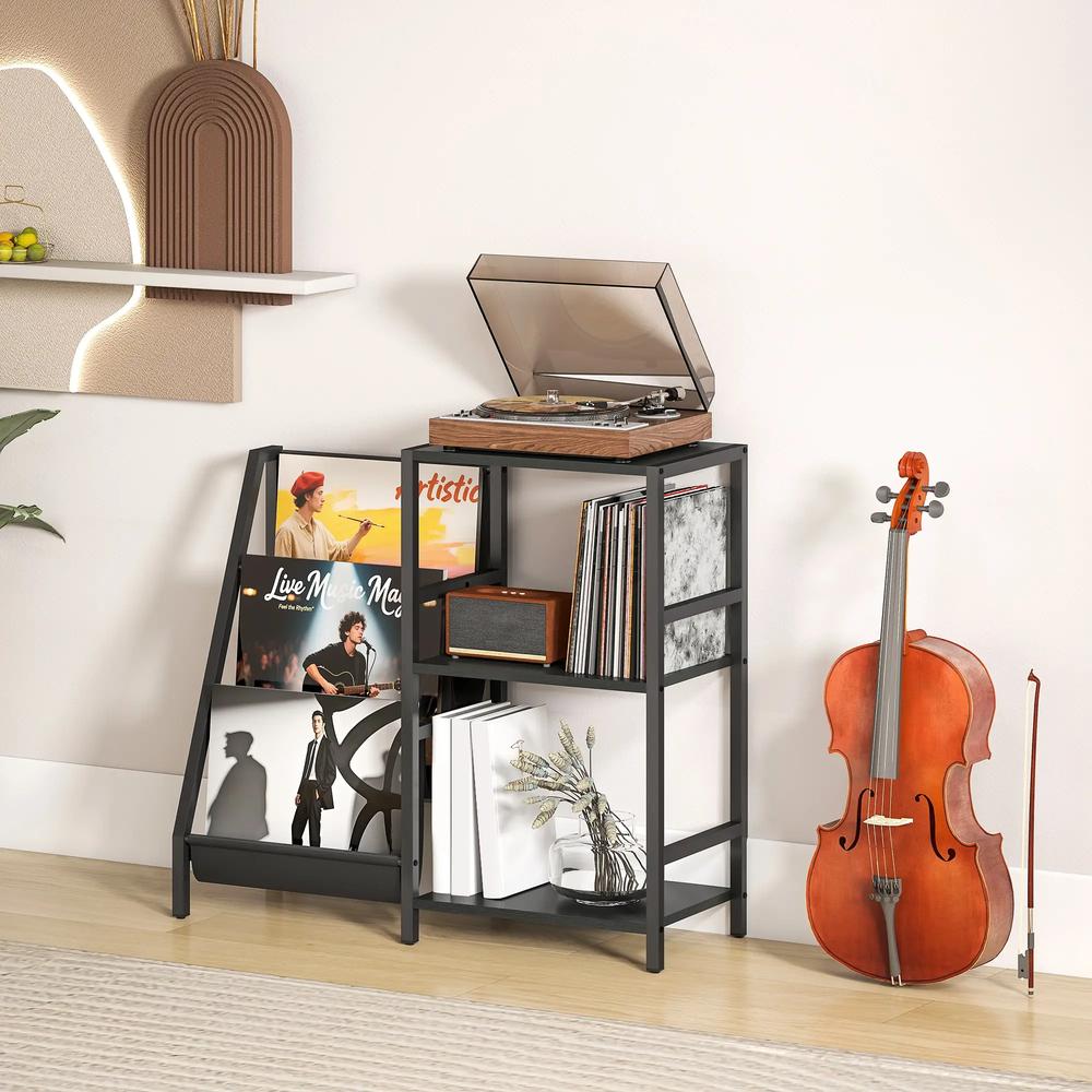 HOMCOM 3-Tier Record Player Stand, End Table for Living Room, Bedroom Additional View 21