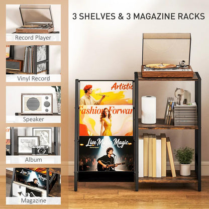 HOMCOM 3-Tier Record Player Stand, End Table for Living Room, Bedroom Additional View 4