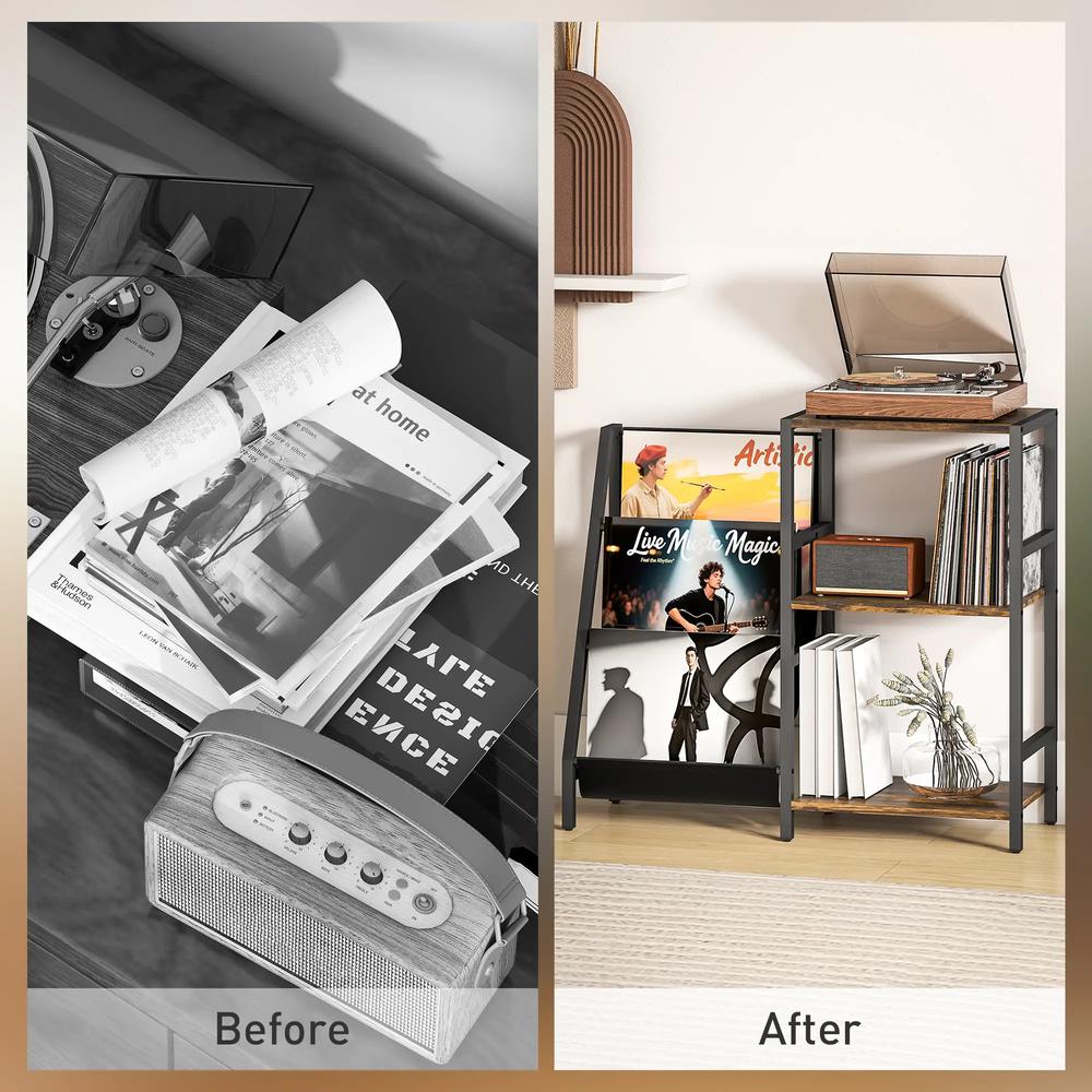 HOMCOM 3-Tier Record Player Stand, End Table for Living Room, Bedroom Additional View 5
