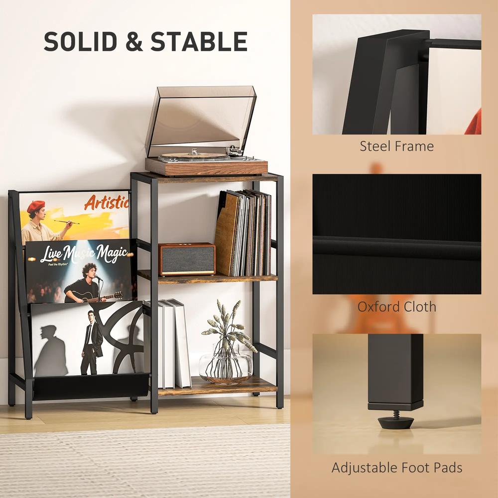 HOMCOM 3-Tier Record Player Stand, End Table for Living Room, Bedroom Additional View 6