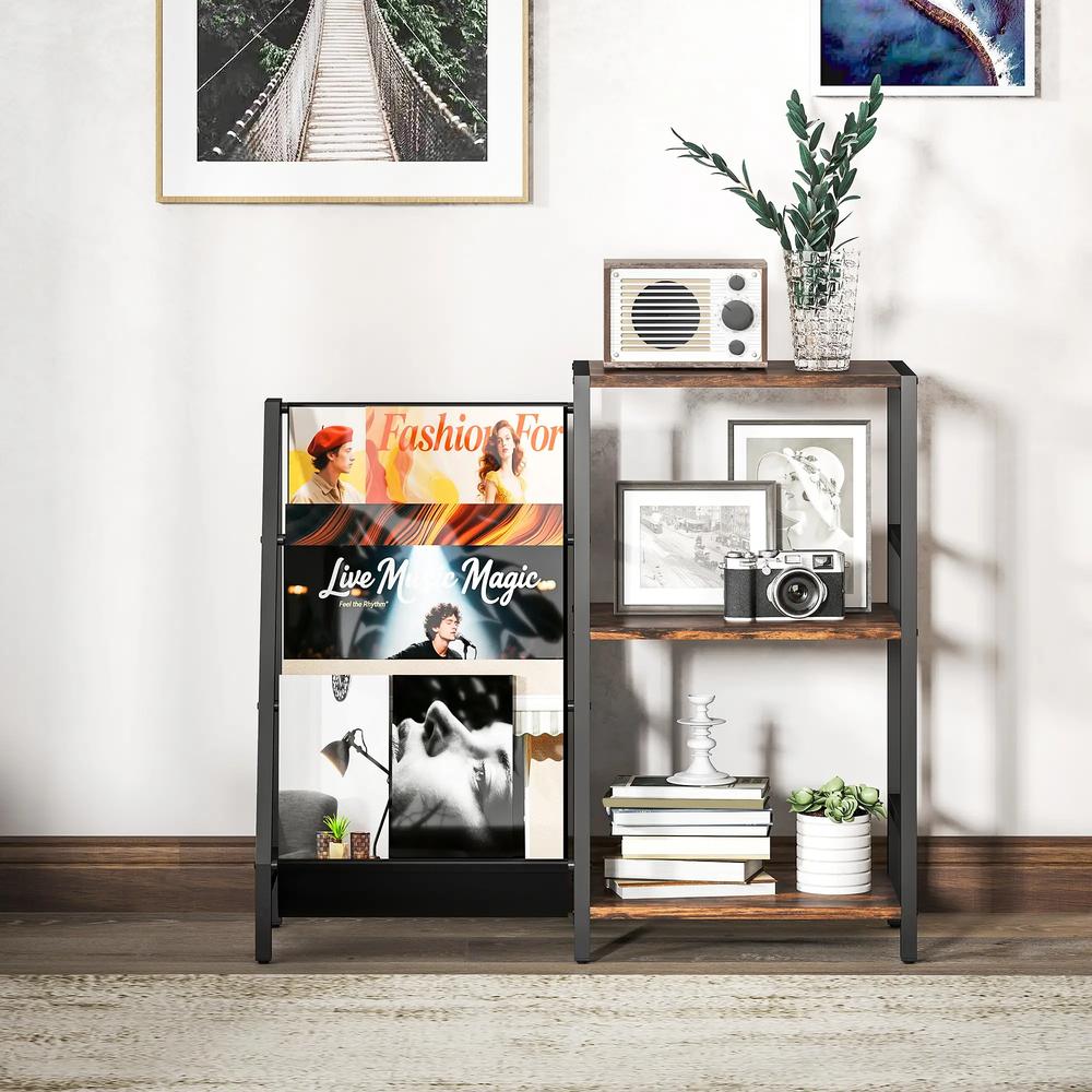 HOMCOM 3-Tier Record Player Stand, End Table for Living Room, Bedroom Additional View 7