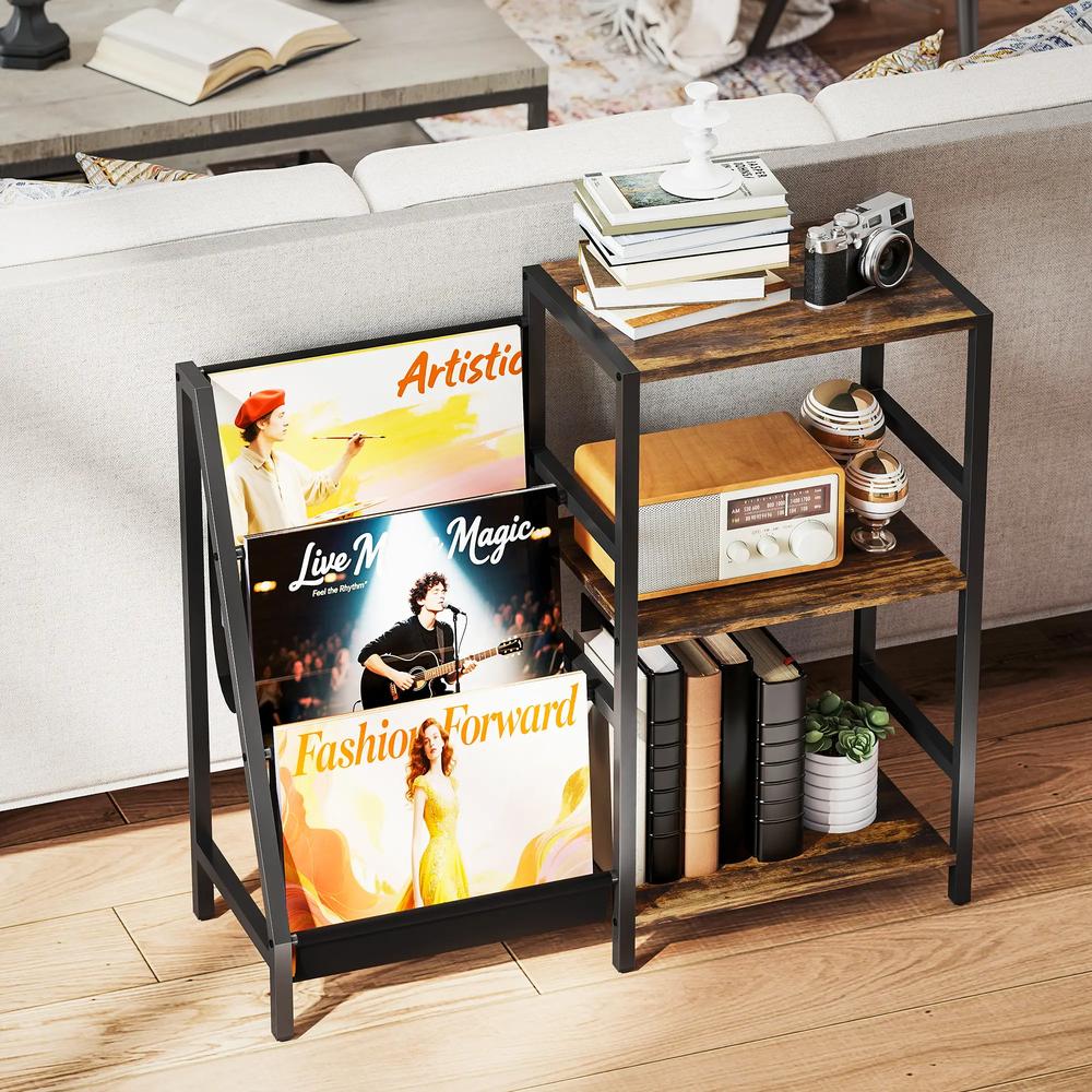 HOMCOM 3-Tier Record Player Stand, End Table for Living Room, Bedroom Additional View 8