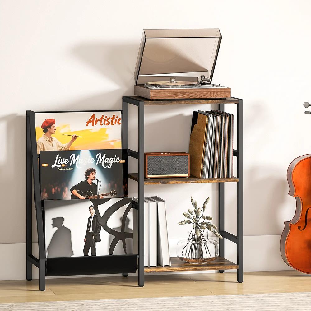 HOMCOM 3-Tier Record Player Stand, End Table for Living Room, Bedroom Additional View 9